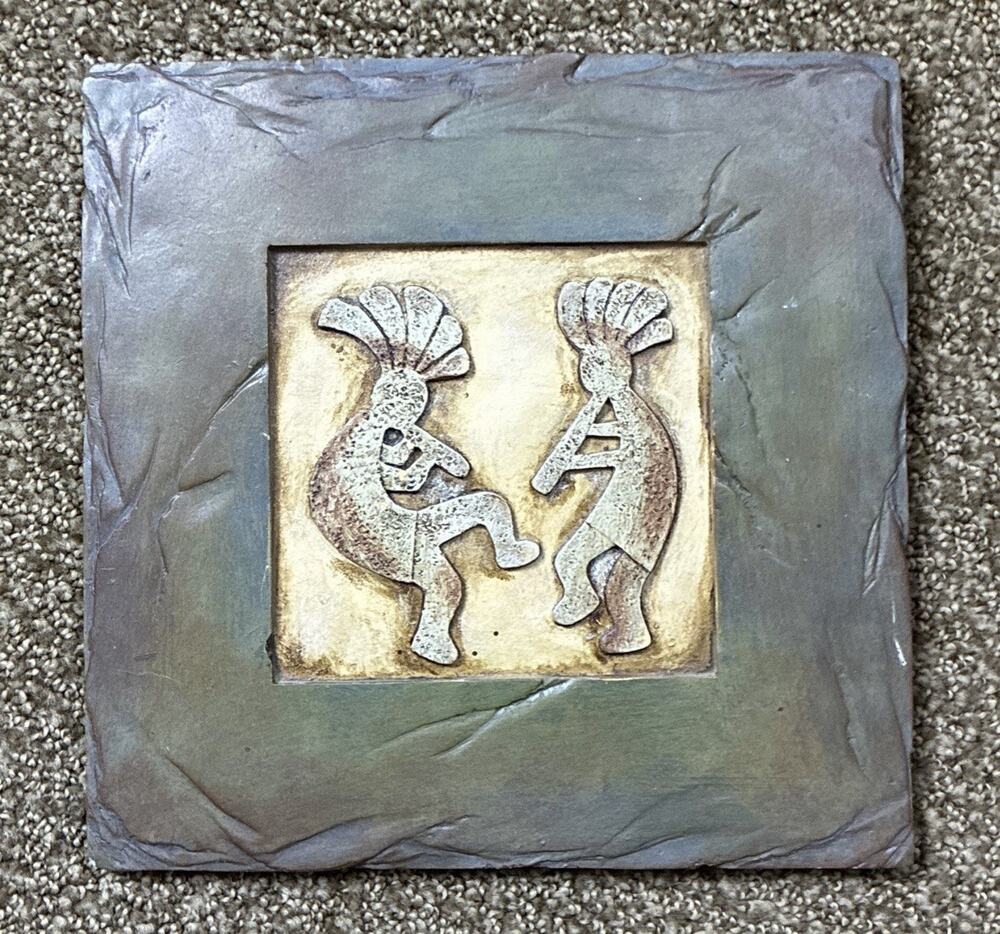 Native Am Kokopelli Dancing Flute Players Earth Tone 8” X 8” Tile Plaque Decor